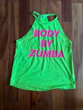 Zumba Fitness Neon Green Tank Top with Pink Logo